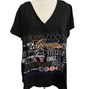Coogi Black Graphic V-Neck Women's Top size 3X